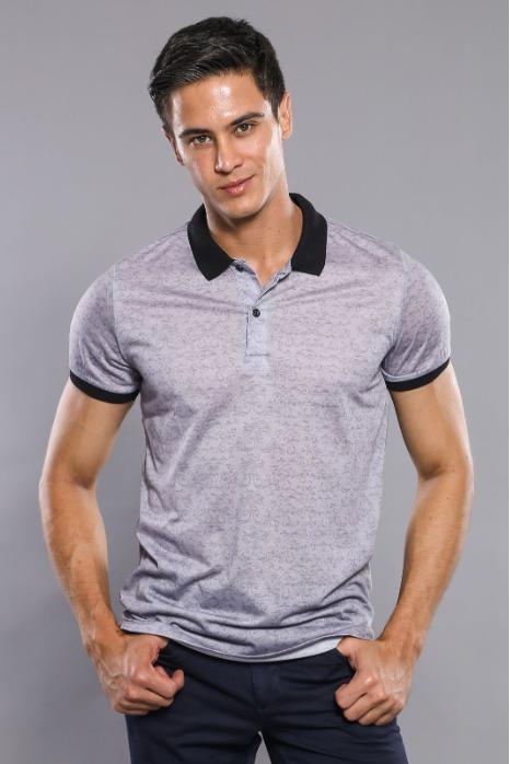 Floral Patterned Grey Polo T-Shirt