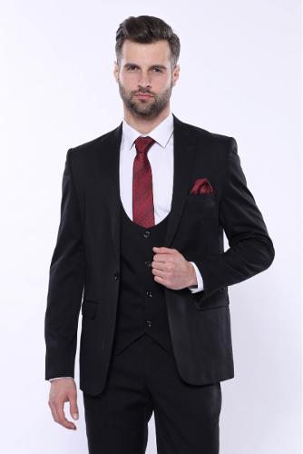 Black Plain Vested Suit