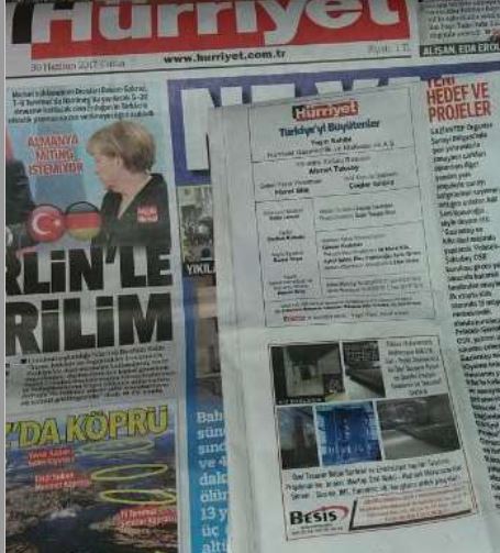 Besiş MAkina Türkiyeyi Büyütenler Hürriyet Gazetesinde