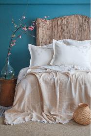 AP DOUBLE EMB. MUSLIN BED SPREAD SET PACIFICA BLUSH